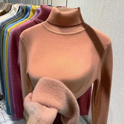 2024 New Thicken High Collar Pullover Women's Sweater Top Winter Warm and Soft Solid Color Inner Wear Bottoming Shirt