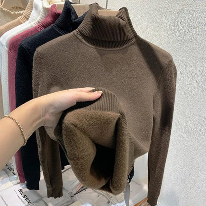 2024 New Thicken High Collar Pullover Women's Sweater Top Winter Warm and Soft Solid Color Inner Wear Bottoming Shirt