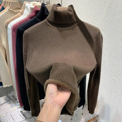 2024 New Thicken High Collar Pullover Women's Sweater Top Winter Warm and Soft Solid Color Inner Wear Bottoming Shirt