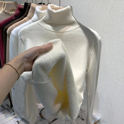 2024 New Thicken High Collar Pullover Women's Sweater Top Winter Warm and Soft Solid Color Inner Wear Bottoming Shirt